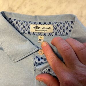 Peter Millar Blue Polo Shirt with Geometric Pattern